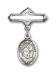 Sterling Silver Baby Badge with Our Lady of Mercy Charm and Polished Badge Pin