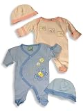 Beyond Basics Kids - Newborn Baby Girls Long Sleeved Coverall 2 Pack with Matching Cap, Pink, Blue