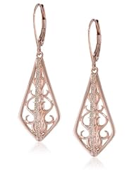 Rose Gold Plated Sterling Silver Scroll Kite Diamond Earrings (1/10 Cttw, I-J Color, I2-I3 Clarity)