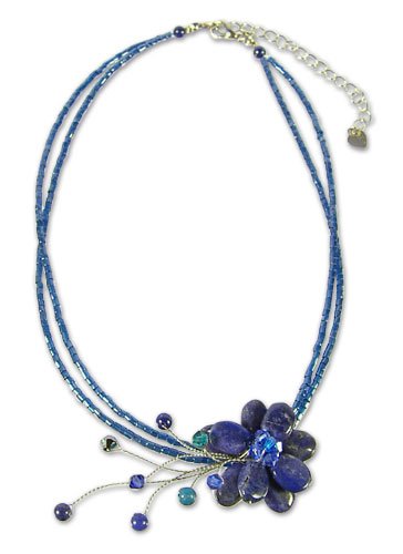 Lapis lazuli choker, 'Midnight Sea' - Lapis Lazuli Flower Necklace