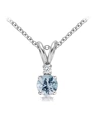 Aquamarine and Diamond Solitaire Pendant in 14k White Gold (5mm)