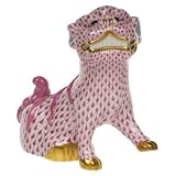 Foo Dog Figurine in Raspberry Fishnet - Folk Collection by Herend