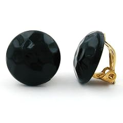 Schmuck Ohrclip, rund, schwarz-gl�nzend, geh�mmert