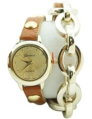 Geneva Platinum JB12964612 Designer Inspired Fancy Chain Faux Leather Watch-CAMEL/GOLD