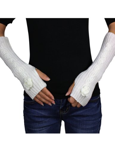 Dahlia Women's Hand Crochet Flower Acrylic Fingerless Arm Warmer Gloves