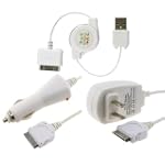 Retractable USB Data Cable + Home Charger Adapter & Car Charger Adapter for Apple iPhone 3G 16GB / 8GB, iPod Touch 2nd Gen 16GB / 32GB / 8GB, iPod Nano 4th Generation 16GB / 8GB