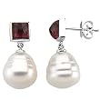14K White Gold Paspaley South Sea Cultured Pearl and Rhodolite Garnet Earrings - 11.00mm