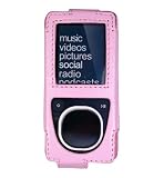 PCMICROSTORE Brand Microsoft Zune 4gb 8gb Premium Leather Case with Rotating Belt Clip - Bundled with 12v Rapid Premium Car Charger and Home Travel Wall AC Adapter Charger - 5 Color Choices, PINK+CHARGERS