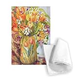 Tulips and Narcissi in an Art Nouveau Vase.. - Tea Towel 100% Cotton - Art247 - Tea Towel - 46x70cm