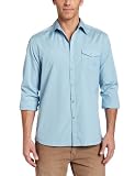 Kenneth Cole New York Mens Long Sleeve One Pocket Washed Solid Woven Shirt