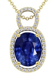 18K Yellow Gold Oval Cut Blue Sapphire And Round Diamond Pendant
