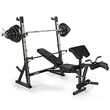 Marcy Diamond Elite Olympic Weight Bench with Squat Rack with 140kg Olympic Weight Set - 270kg Weight Load | Preacher Pad | Leg Developer