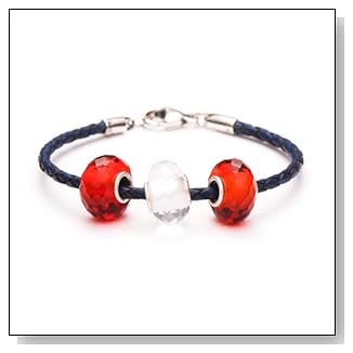Novobeads Red/White/Blue Sterling Silver Charm Bead Bracelet - Made in USA w imported materials - Fits all major bead bracelets