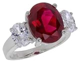 Sterling Silver 5.0 Carat Size Oval Cut Garnet Colored CZ Bridal Ring