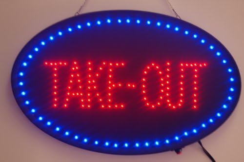 Oval Large TAKE OUT Animated Motion Bright Led Business Sign Neon. Animation On/off with Chain 22*13*1 Large Bltova5678