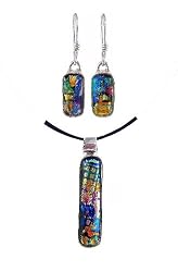 Pendant and Earrings Set - XS-15 - Genuine Handmade Dichroic Glass ~ All Findings and Earring wires are made of .925 Sterling Silver