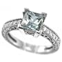 Princess Cut Blue AAA Aquamarine & VS Diamonds Enagement Ring 14k White Gold Antique Style