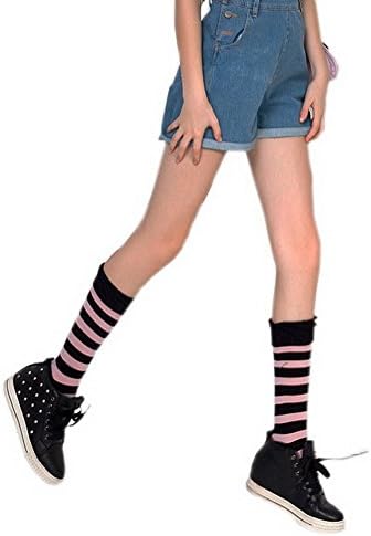 Silkly Girls' Women Cotton Striped Soft Performance Sports Knee High Footed Socks Blackpink