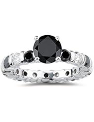 4.00 Cts Black & White Diamond Ring in 14K White Gold