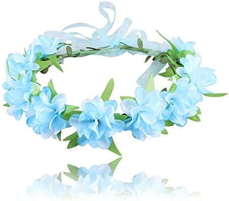 REEBONZ Adjustable Flower Wreath Headband Bridal Bridesmaid Floral Headdress for Wedding Festivals (Blue)
