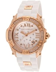 Womens White Rubber White Textured Dial Rose-Tone Accents