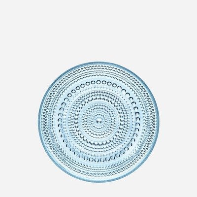iittala Kastehelmi Dew Drop 6-3/4-Inch Diameter Round Glass Plates, Light Blue, Set of 2