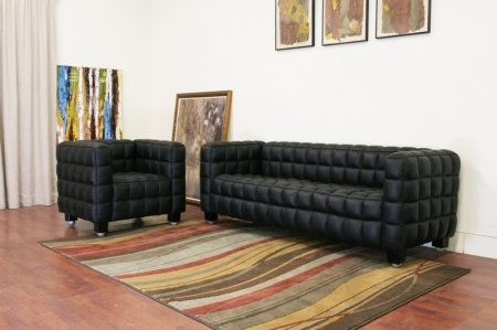 0717 Arriga Series Black Leather Modern Sofa 