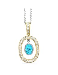 Twin Oval Shaped Vintage Diamond Pendant In 18K Yellow Gold With A 1.10 ct. Genuine Blue Topaz Center Stone.