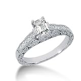 1.0 Ct Diamond Engagement Ring Emerald Cut Antique Pave Style 14k White Gold SI3 H