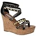Steve Madden Women's Quickk Ornamented Wedge,Black Leather,9 M US