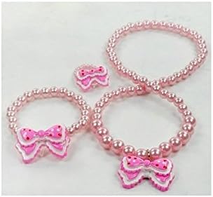 Jewel 4U SET childrens jewelry Beads Bowknot Imitation Pearl Necklace Ring Bracelets Jewelry sets for girl kids children,cute jewellery