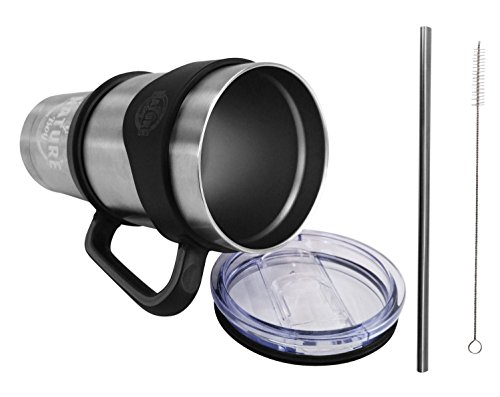 Nature Boy 30 oz Stainless Steel Travel Tumbler Set with Coffee Mug Handle, Vacuum Sealed Sliding Lid, Drinking Straw & Wire Cleaning Brush