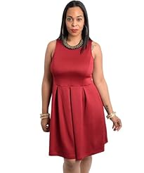 Plus Size Princess Seams   Waistline Pleated Scoop Neck Sleeveless Skater Dress 