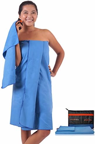 Fast Drying Microfiber Camping and Gym Towels Set of Two - Compact, Packed in an Exclusive Mesh Bag - Blue