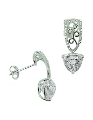 O&G Australia Natural Kunzite 8mm with White Topaz, Rhodium Plated 925 Sterling Silver Trillion Cut Earrings