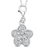 Floral Trinity: Sterling Silver Rhodium Finish Celtic Trinity Motif and Floral Design Charm Pendant with Pave Set Cubic Zirconia