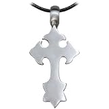 Black Leather Adjustable Pewter Gothic Cross Necklace