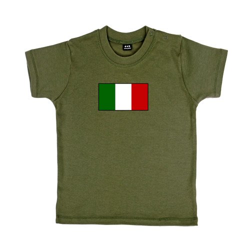 Baby – Kleinkinder T-Shirt – Italiafahne groß Grün-Weiß-Rot – Textil khaki / Motiv farbig Gr. 6-12 Monate