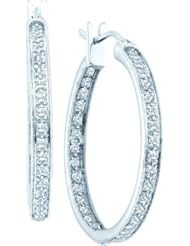 14KT White Gold 0.50 CTW Round Diamond Fashion Hoops