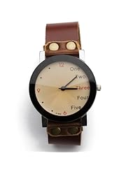 Womens Unisex Fashion English Letter Watch Retro Brown Leather Strap