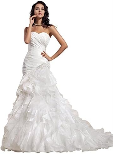 Biggoldapple Mermaid/Trumpet Sweetheart Court Train Organza/Taffeta Ruffle/Draped/Beading Wedding Dress 10 White