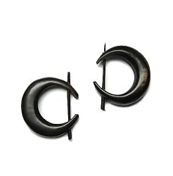Tribal Wooden Crescent Earrings with Traditional Stick Closure