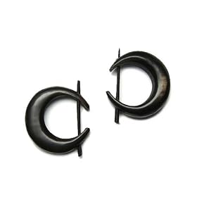 Tribal Wooden Crescent Earrings with Traditional Stick Closure