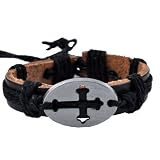 BlackLeatherHempMetalCrossLeatherBracelet/LeatherWristband/SurfBracelet,#107