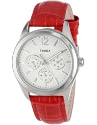 Timex Womens T2P069KW Ameritus Multi-Function White Dial, Red Croco Patterned Leather Strap Watch