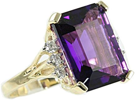 10.24 cttw 18k Yellow Gold Diamond Emerald Cut Amethyst Ring Custom Made In America (Sizes 4-12)