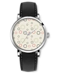SPRAWL Aanalog Fashion Series Silver Ladies Watches of Genuine Black Leather Strap,Unique Wrist Watch for Women Girls Designed with Circles with colored seeds