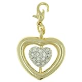 Rhinestone Big Heart Clasp Gold Charm Pendant