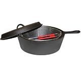  : Cajun Cookware Seasoned Cast Iron Chicken Fryer W/ Basket - 6 Qt.