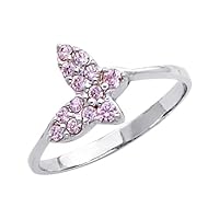 14K White Gold Pink Butterfly CZ Cubic Zirconia Promise Ring Band - Size 4.5